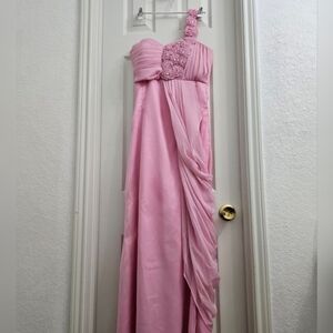 Womens Pink One-Shoulder Strap Gown with Floral lace details, size L